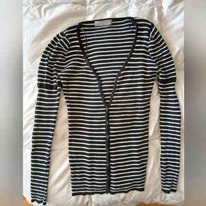 New. Zara Striped Black & White Cotton Rib Button Up Long Cardigan
